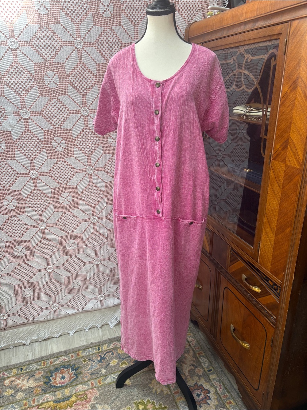 Ezzewear Pink Cotton Maxi Dress Sz Lg